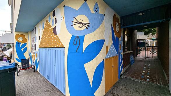 Aussenansicht Kita Hafenstrasse mit Mural